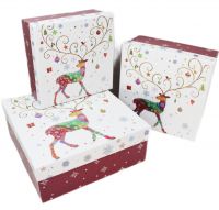 Коробка квадратная Олень новогодний, набор из 3 шт, бордо/белый, Z13-17 - вид 1 миниатюра