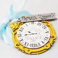 Елочное украшение Часы Время чудес, 8.5 х 9.5 см, МДФ, желтый/голубой - вид 1 миниатюра