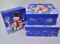 Коробка квадратная Снеговик и пингвины, набор из 3 шт, W38-31 - вид 3 миниатюра
