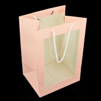 Сумка бумажная с пластиковым окном, h25 х 35 х 18, розовый, Z6-9 - вид 1 миниатюра