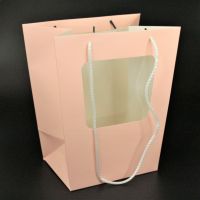 Сумка бумажная с пластиковым окном, 35 х 30 х 18 см, 10 шт, розовый, Z6-11 - вид 1 миниатюра