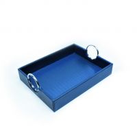 Поднос интерьерный с металлическими ручками, 40,5 х 30,5 х 7 см, экокожа, синий, Z8-16 - вид 1 миниатюра