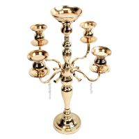 Канделябр с подвесами на 5 свечей, h68 см, металл/хрусталь, золото, W42-12 - вид 1 миниатюра
