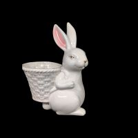 Кашпо Кролик с корзиной d9 х h8(20) см, керамика, белый, FA33-15 Кашпо Кролик с корзиной d9 х h8(20) см, керамика, белый, FA33-15