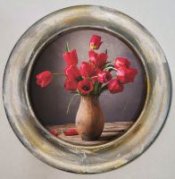 Картина в узкой раме Тюльпаны, d18 см - вид 1 миниатюра
