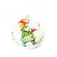 Елочный шар Девочка в оливковом пальто d10 см, стекло - вид 1 миниатюра